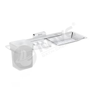 Jabonera Rectangular de Acero Inoxidable con Acabado Cromado Blanco, Soporte para Vasos, Accesorio de Baño para Montar en la Pared para Apartamentos y Hoteles - Product Image 1
