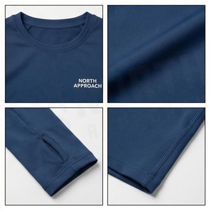 North Approach Women's Long Sleeve <b>Crop</b> <b>Top</b> Crew Neck Solid <b>Blue</b> Breathable Yoga Wear Spandex Polyester - Product Image 4