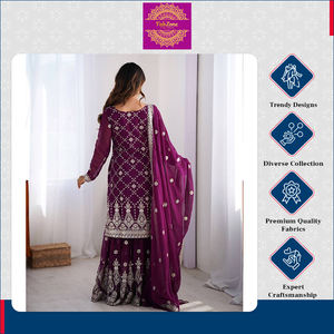 Kurti ample en faux georgette de qualité supérieure, aspect attrayant, pour occasions spéciales, mariage indien et pakistanais, travail de séquence de fils - Product Image 4