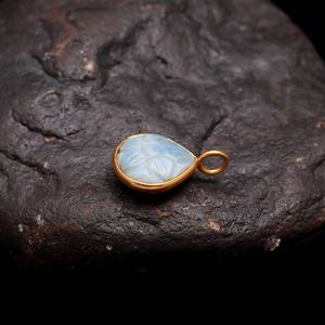 Pendentif fleur en opale bleue naturelle, charme en argent sterling 925, pierre précieuse sculptée à la main, pendentif cœur pour la fabrication de bijoux, vente en gros, 12 mm - Product Image 2