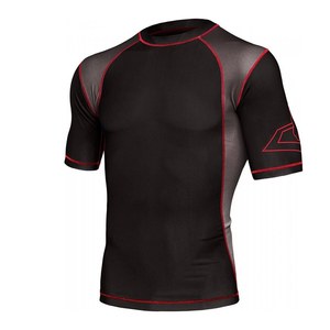 Camiseta Deportiva de Compresión de Manga Corta Negra para Hombre con Ribete Azul, de Secado Rápido, Spandex y Poliéster - Product Image 5
