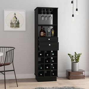 Mobile Bar Classico Nero con Due Cassetti e Dodici Portabottiglie Integrati - Product Image 5