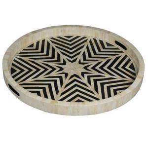 Plateaux de service rectangulaires en bois bleus faits à la main avec poignée pour la cuisine, la table à manger, style marocain - Product Image 4