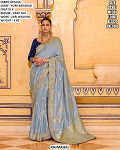 Sari en soie brodé Chiniya violet Raaya – Anti-humidité, infroissable, traditionnel, pour fêtes d'hiver, textiles Shree Krishna - Product Image 3