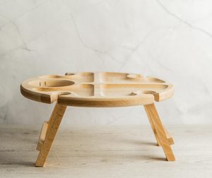 Portable Wooden Wine Picnic Table Outdoor <b>Folding</b> Mini Picnic Table with Wine Glass Holder Snack Serving Tray for Patio - Product Image 1