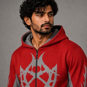 Conjunto Deportivo Gráfico Rojo y Gris para Hombre con Chaqueta con Capucha y Cremallera y Pantalones Anchos para Ropa Casual de Calle - Product Image 4