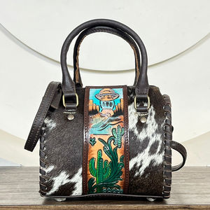 Latest Selling Personalised Hand <b>Tooled</b> Genuine Cowhide Leather <b>Small</b> Speedy Bag Designer Pattern Crossbody Handbag for Unisex - Product Image 4