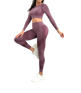 Ensemble de yoga taille haute pour femme, tenue de sport avec soutien-gorge de fitness à manches longues et leggings de compression doux pour l'entraînement - Product Image 2