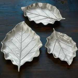 Luxury Gold Silver Metal Oak Leaf Platter <b>Set</b> Textured Leaf <b>Serving</b> Bowl Creative Fruits Snacks Tray Tabletop Centerpiece - Product Image 5