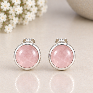 Rose Quartz <b>Silver</b> <b>Stud</b> Earrings, Pink Gemstone Earrings, 925 Sterling <b>Silver</b> Earrings, Minimalist Gift - Product Image 2