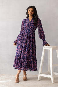 Robe midi en coton à imprimé floral avec manches bouffantes, col rabattu, coupe ample, décontractée, robe d'été pour femmes, belle et élégante - Product Image 1