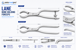 ชุดเครื่องมือผ่าตัดกระดูก LANE Bone Holding Forceps รุ่นแบบมีและไม่มีรัตเช็ต ขนาด 10 นิ้ว-17 นิ้ว ZETOMEDPRO ชุดเครื่องมือศัลยกรรมกระดูกและข้อ CE - Product Image 2