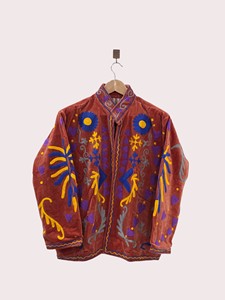 Chaqueta de Terciopelo Bordada a Mano con Cuello Mandarín, Manga Larga, Diseño Floral, Estilo Blusón para Mujer, Invierno - Product Image 1