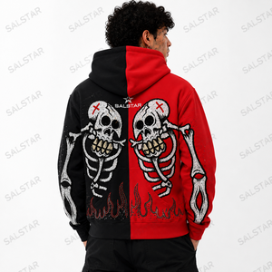 Custom Black <b>Red</b> Skeleton <b>Hoodie</b> Men's Gothic Rhinestone Embroidered Zip Up Hooded Sweatshirt Streetwear Fashion - Product Image 2