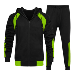 Survêtement d'hiver personnalisé à panneaux zippés pour hommes, 100 % coton, coupe ajustée, ensemble décontracté de sweats à capuche et pantalons unis pour hommes - Product Image 4