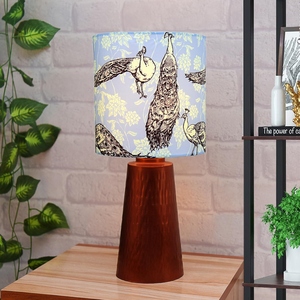 Latest design Bronze <b>Table</b> Lamp Peacock Print Fabric Shade Hammered Metal Base Artistic <b>Bedside</b> Nightstand Light Home Decor - Product Image 5