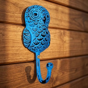 Ba Blue Owl Vintage Wall Hook Handmade Cast Iron Eco-Friendly Waterproof Novelty Coat <b>Hanger</b> Single Hook Design - Product Image 3