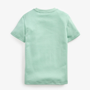 T-shirt décontracté rayé à manches courtes pour garçons, col rond, en tissu tricoté, logo sur la poitrine gauche, design color block menthe, gris et blanc - Product Image 2