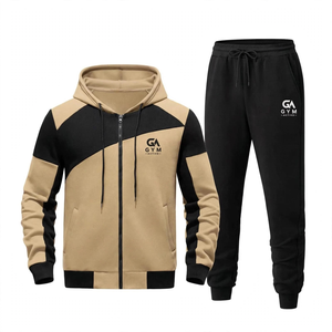 Ensemble de survêtement deux pièces en coton pour homme, design actif, motif uni, haute qualité, style tendance - Product Image 1