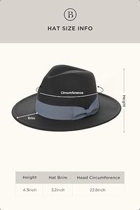 Black Wool Felt Fedora <b>Hat</b> Ribbon <b>Band</b> Adjustable Wide Brim Unisex Classic Style for Party Outdoor Travel - Product Image 4