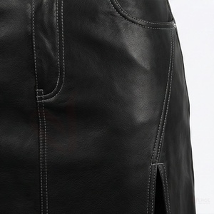 Women High Waist <b>Faux</b> <b>Leather</b> Midi <b>Skirt</b> Solid Straight Moto Style with Slit - Product Image 5