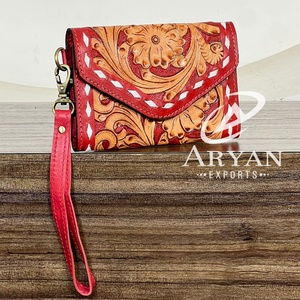 New Leading Manufacturer Floral Western Style Genuine Cowhide Leather Cowgirl Wallet Pattern <b>Wristlet</b> Clutch for Travel Organize - Product Image 1