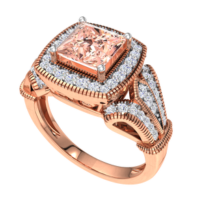 925 Sterling <b>Silver</b> Rose Gold Plated Princess Cut Pink Morganite CZ Double Halo <b>Ring</b> Vintage Luxury <b>Statement</b> <b>Ring</b> for Women - Product Image 3