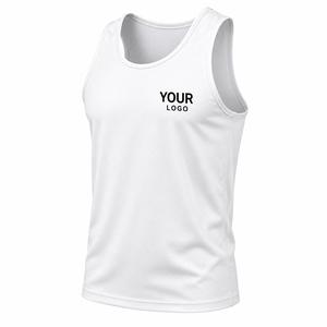 <b>Men's</b> <b>White</b> Solid O-Neck <b>Tank</b> <b>Top</b> 100% Polyester Breathable Knitted Front Logo Heat-Transfer Printed Casual Style - Product Image 3