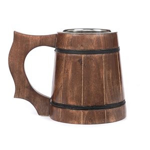 Chope à bière artisanale en bois, style Viking, rustique, pour bière ou café, grande tasse à boire en bois, articles de bar, cadeau, logo personnalisé, OEM - Product Image 4