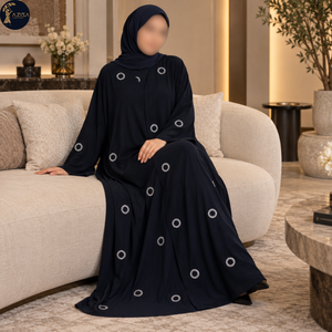 Robe Abaya pour femmes avec détails en cristal, manches évasées, tissu drapé, robe islamique modeste |   Robe de soirée élégante longue pour toutes les occasions - Product Image 3