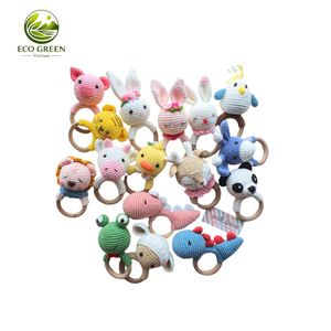 Hochet pour bébé en crochet écologique, jouet animal, anneau en bois, jouet sensoriel sûr pour nourrissons, cadeau pour nouveau-né - Product Image 4