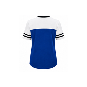 Camiseta Personalizada Azul y Blanca con Cuello en V para Mujer, Estilo Jersey Deportivo, Manga Corta, Marca Privada OEM - Product Image 2