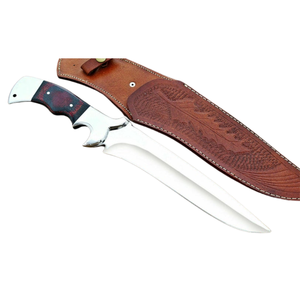 Couteau de chasse artisanal en acier D2 avec manche en micarta noir et rouge, lame fixe polie, couteau de camping d'extérieur, étui en cuir marron - Product Image 1