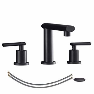 Rubinetto da Bagno a Cascata a 3 Fori Nero Opaco Stile Antico con 2 Maniglie per Lavabo, Design Moderno Pop - Product Image 1