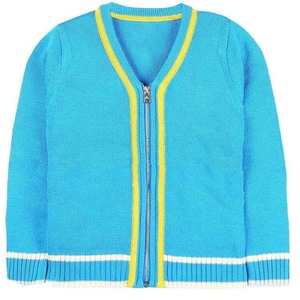 Cárdigan Azul de Punto para Mujer con Ribete Amarillo, Cierre de Cremallera Frontal, Manga Larga, Cuello en V, Ropa Casual para Todas las Temporadas, Cárdigan para Adultos - Product Image 1
