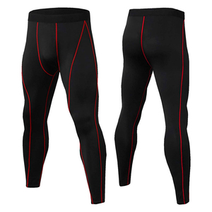 Customized Logo Fitted Compression Men's Fitness Suits / Wholesale Men Exercise Workout Tight Leggings With Shirts Sets - Product Image 3