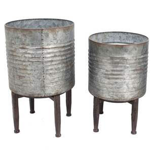 Jardinières rustiques en fer galvanisé au design exclusif, seaux à fleurs avec poignée, décoration pour la maison et le jardin, jardinières rondes - Product Image 2