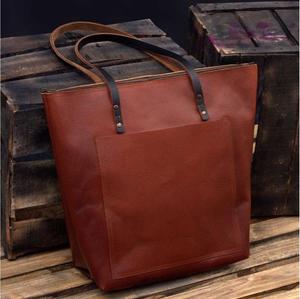 Classic Genuine Leather <b>Tote</b> Bag Unisex Large Capacity Shoulder Strap Open Top Casual Daily Use Brown Fancy Women's Handbags - Product Image 5