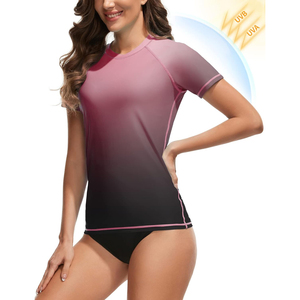 Trending Rash Guard <b>Women</b> Gradient Color Short Sleeve Rash Guard Anti UV <b>Swim</b> <b>Shirt</b> Spandex Polyester Athletic Top - Product Image 3