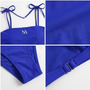 NORTH AMROACH Ensemble de bikini bandeau bleu roi pour femme avec bretelles à cordon et bas de string, maillot de bain extensible de couleur unie - Product Image 4