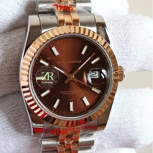 Reloj Mecánico de Lujo Vintage de 36 mm, Dos Tonos, Esfera Color Chocolate, Cierre Oculto, Índices Luminosos de Alta Calidad - Product Image 1