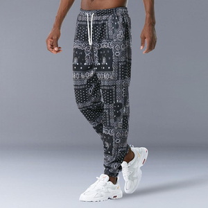 <b>Men's</b> Black <b>Bandana</b> Print Sweatpants Elastic Waist Drawstring Casual Jogger Pants With Side Pockets Breathable Midweight - Product Image 3