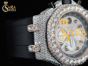 Reloj de Lujo con Diamantes VVS Moissanite, Esfera con Incrustaciones, Correa de Goma Negra, Acero Inoxidable, Joyería Premium de Regalo de la India - Product Image 2