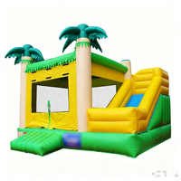 Structure de jeux gonflable combinée Palm Beach Moonwalk, circuit de course, château gonflable extérieur décoré, petite machine distributrice, carnaval