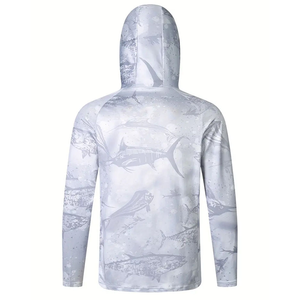 เสื้อตกปลาผู้ชาย แขนยาว แห้งเร็ว UPF 50 พิมพ์ลายปลาสีน้ำเงิน แบบสวมหัว - Product Image 2