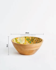 Vente chaude forme ronde bol en bois meilleure qualité émail imprimé salade et soupe bol de service pour les pâtes ainsi - Product Image 3