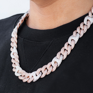 Classic Lab Grown Diamond Cuban <b>Chain</b> Two Tone Rose Gold and Silver <b>Iced</b> <b>Out</b> Unisex Hip Hop Jewelry - Product Image 2