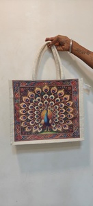 ถุงของขวัญผ้าแคนวาสขนาดเล็กแบบปรับแต่งได้ เป็นมิตรกับสิ่งแวดล้อม พร้อมลวดลายอินเดียดั้งเดิมที่วาดด้วยมืออย่างสวยงาม สามารถปรับแต่งได้ - Product Image 4