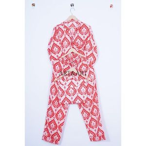 ชุดนอนผ้าฝ้ายลายพิมพ์ลายดอกไม้สไตล์อินเดีย ชุดนอนลายเพสลีย์ ชุดนอนพิมพ์ลายดอกไม้ด้วยมือ ชุดนอนสำหรับผู้หญิง ขายส่ง - Product Image 5