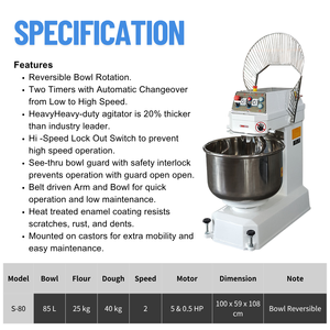 Pétrin électrique spiral Atlas Star 2 vitesses 85L, bol pétrisseur, neuf, pour farine de blé, eau, boulangerie, pâte à pizza, 3kW, portable - Product Image 6